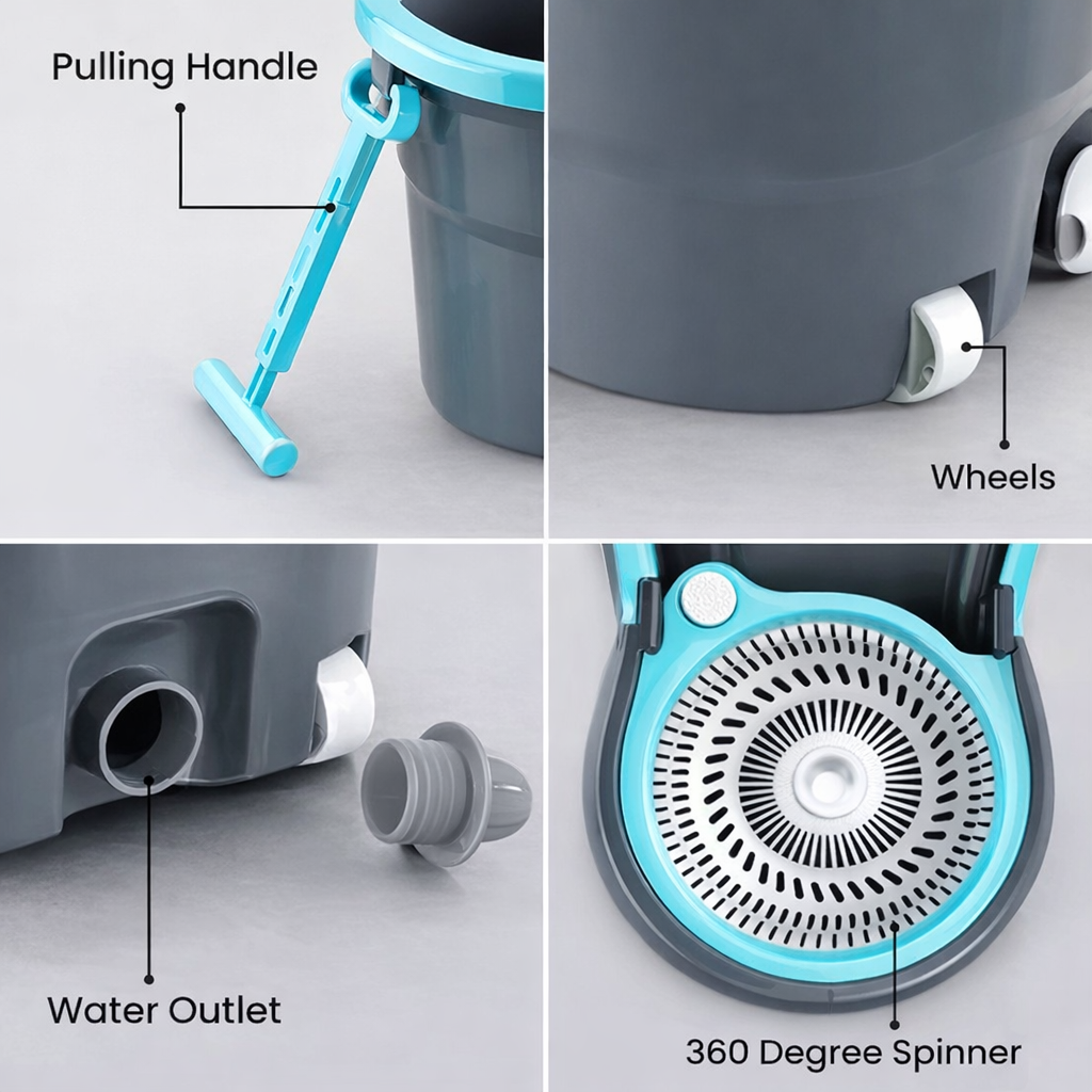 360° Spin Mop with Moving
Wheels & Pulling Handle| 2 Free Microfiber Refills.